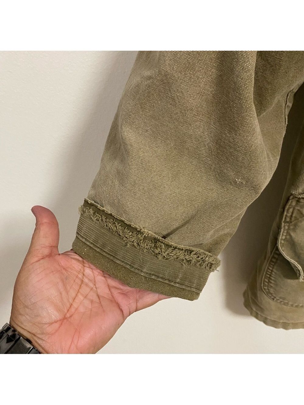L.L. Bean Jacket Men's XL Tall Distressed Olive Green Barn Chore Coat lined - Picture 5 of 15